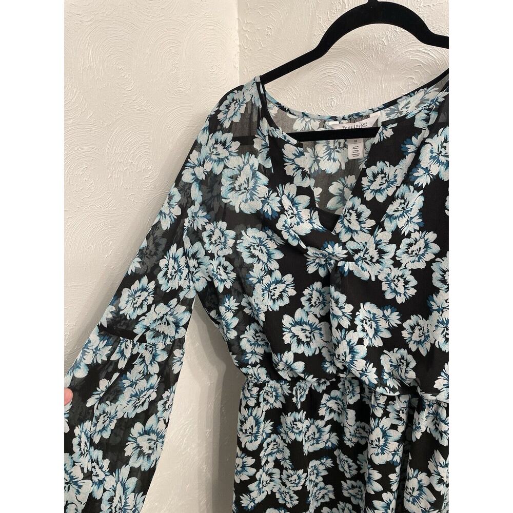 White House Back Market Blue Floral Sheer Overlay Dress Size 10 Lace Bottom - Picture 2 of 8